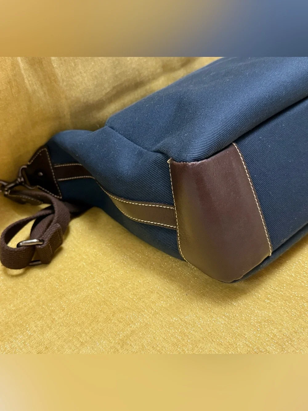 Burberry Navy Canvas Hobo Bag with Brown Accents